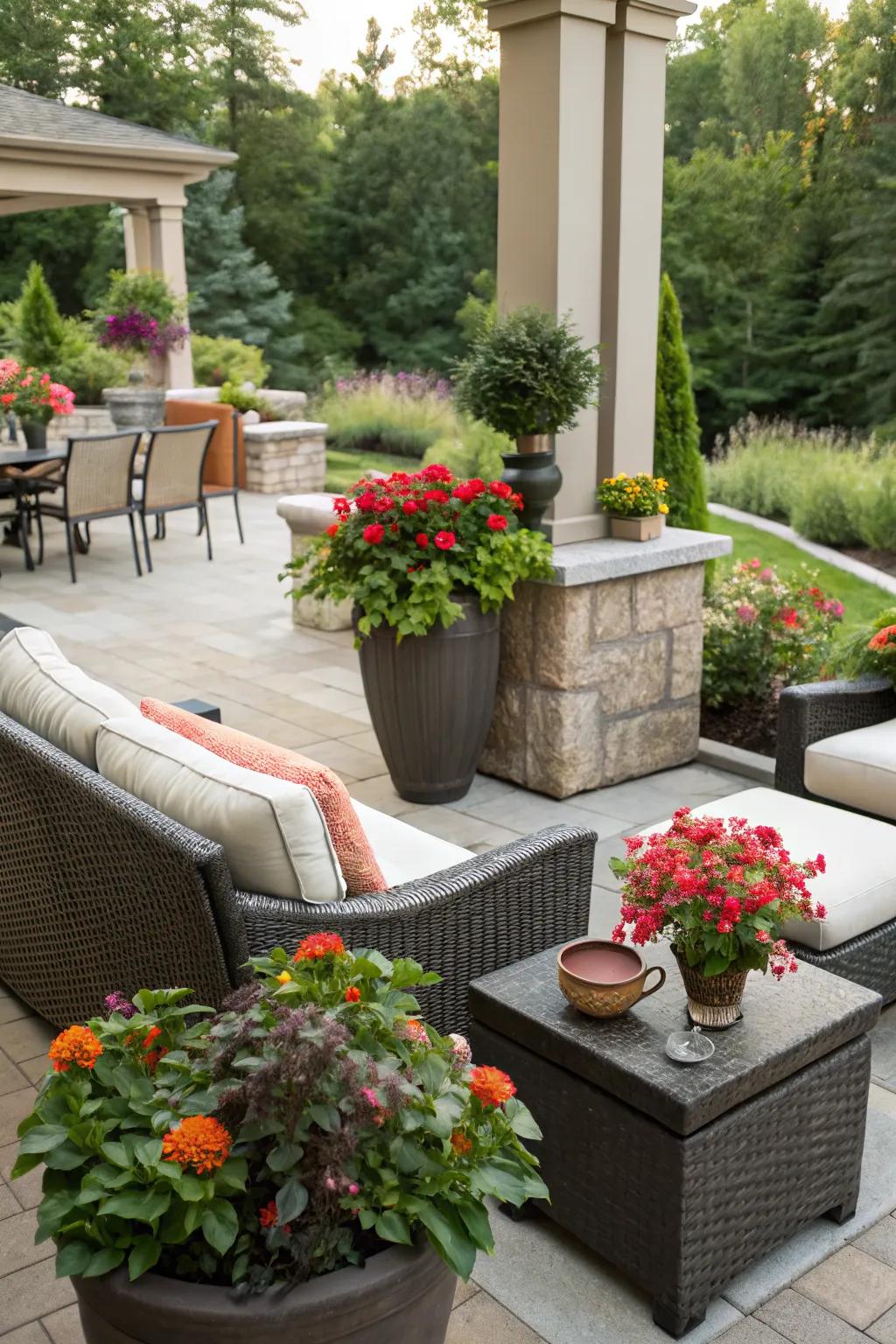 Planters help define and beautify patio spaces.