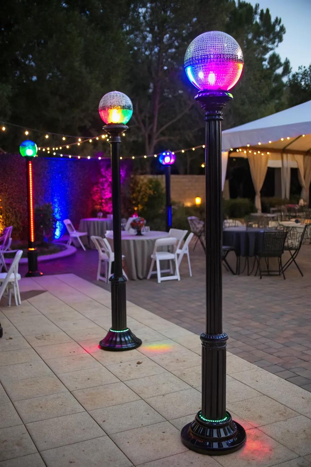 Color-changing lights add a playful touch to any patio.