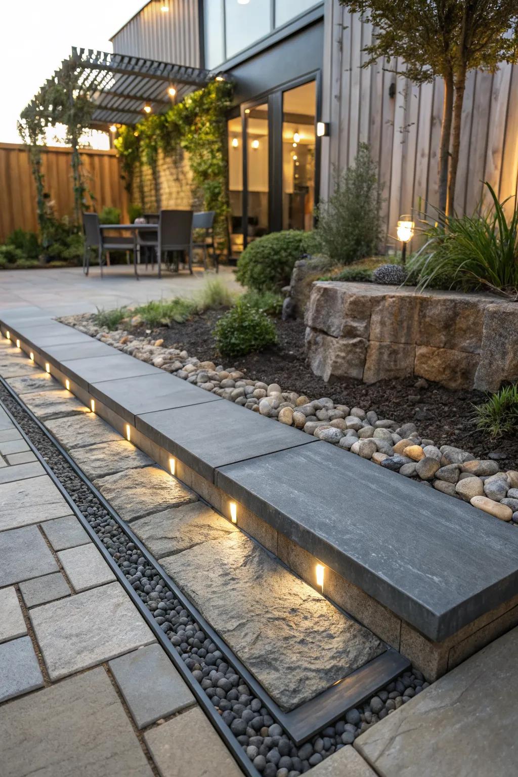 Make a statement with metal and stone combination edging.