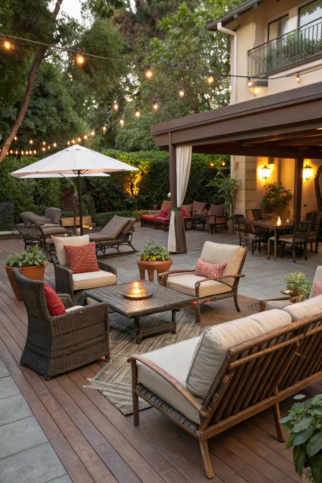 A multifunctional patio space for work and leisure.