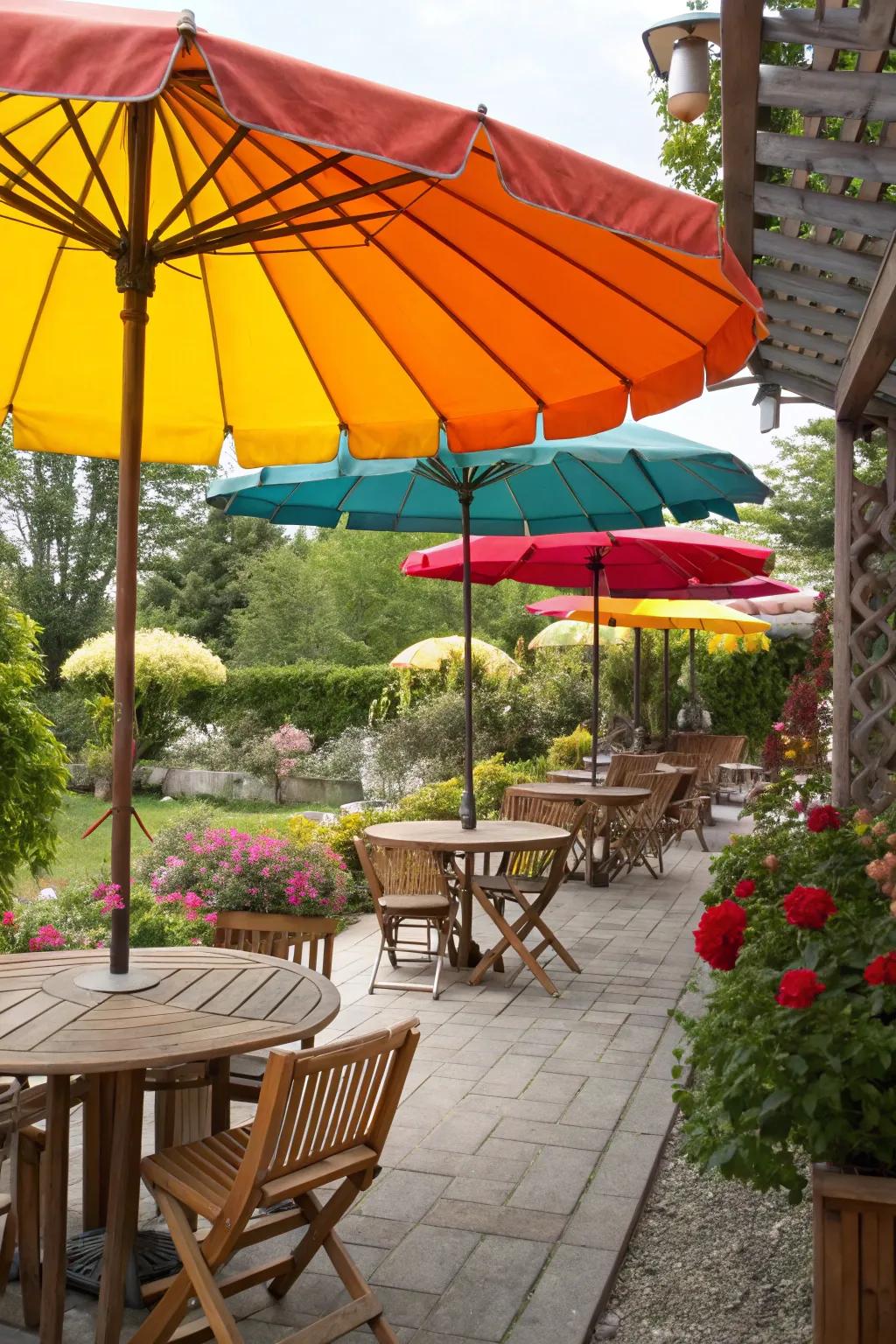 Parasols add a splash of color and adjustable shade to your patio.