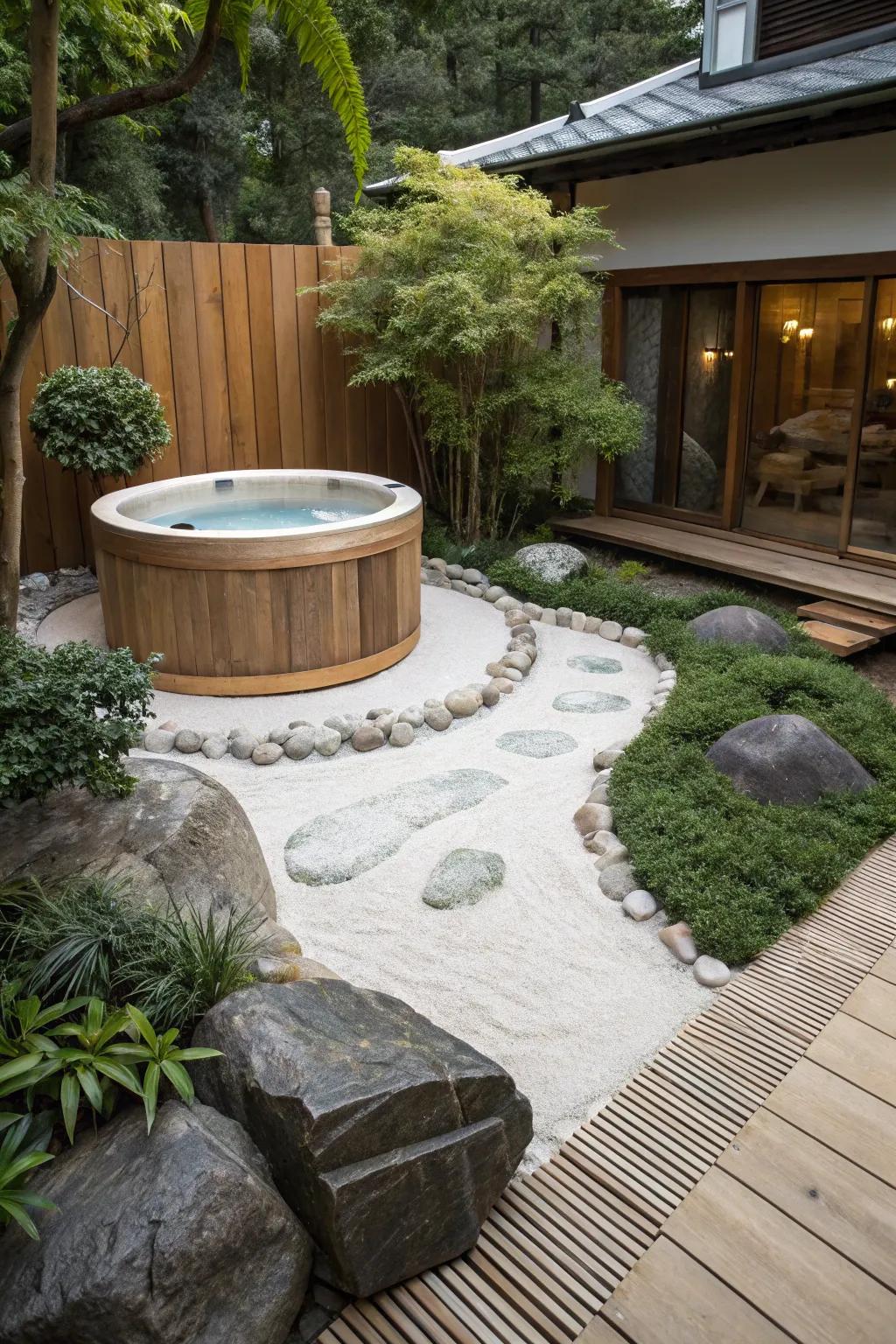 A Zen garden adds tranquility and beauty to your patio.