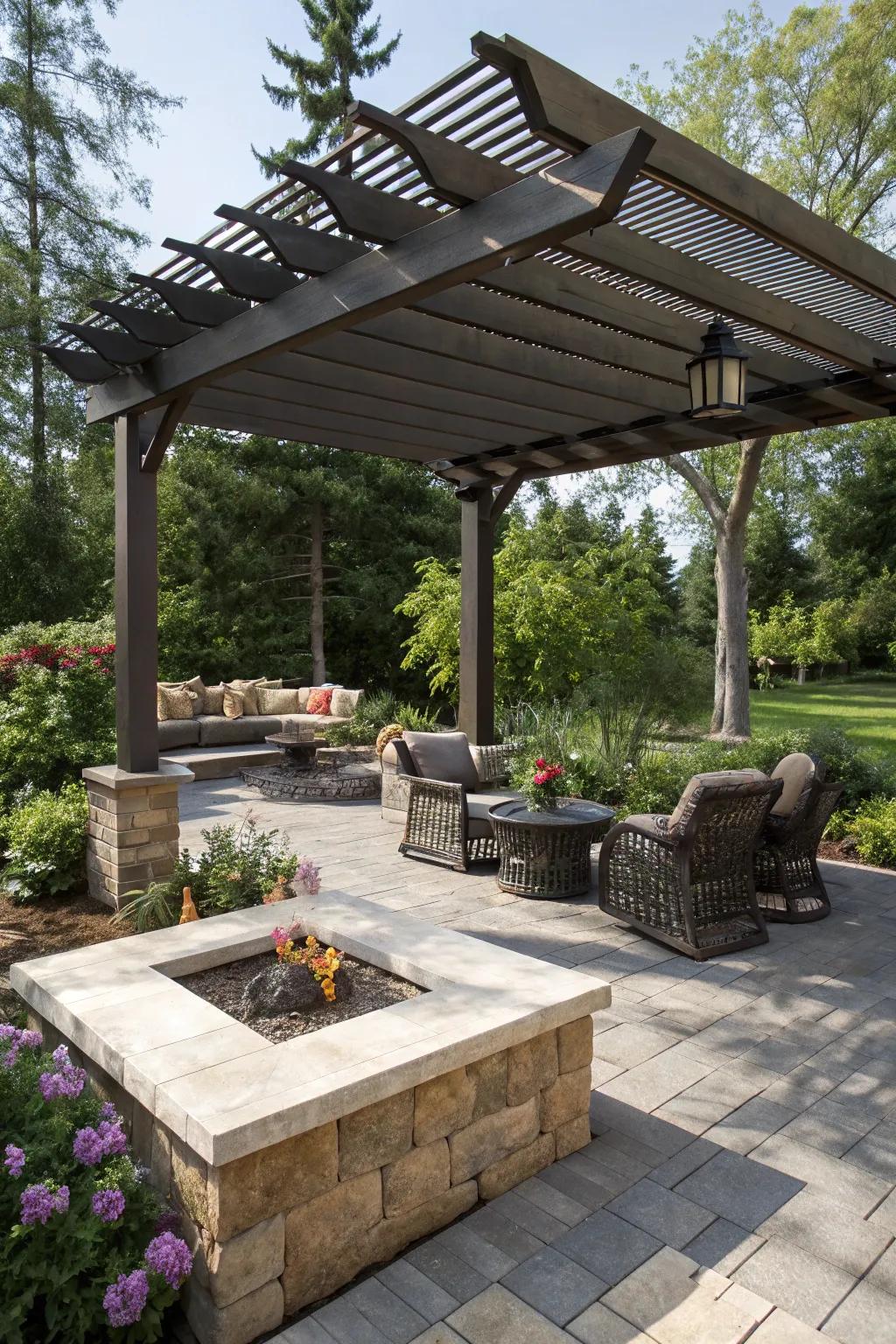 A cantilevered arbor adds shade and architectural interest to your patio.