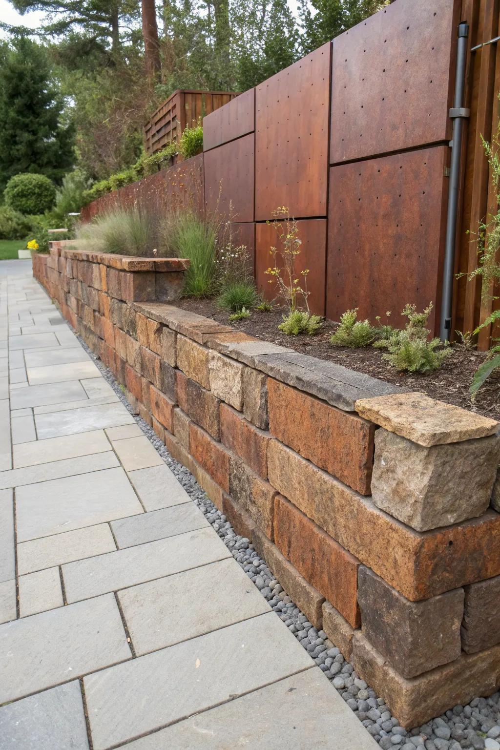 Striking contrast with Corten steel and pavers.