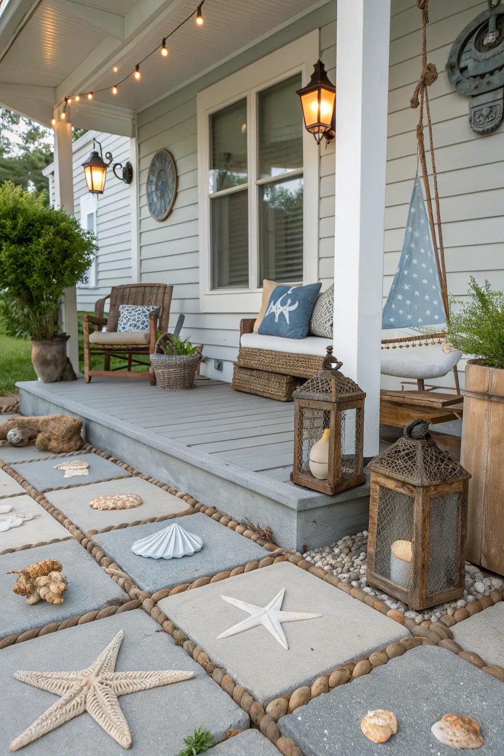 Shellstone pavers bring coastal vibes to your porch.