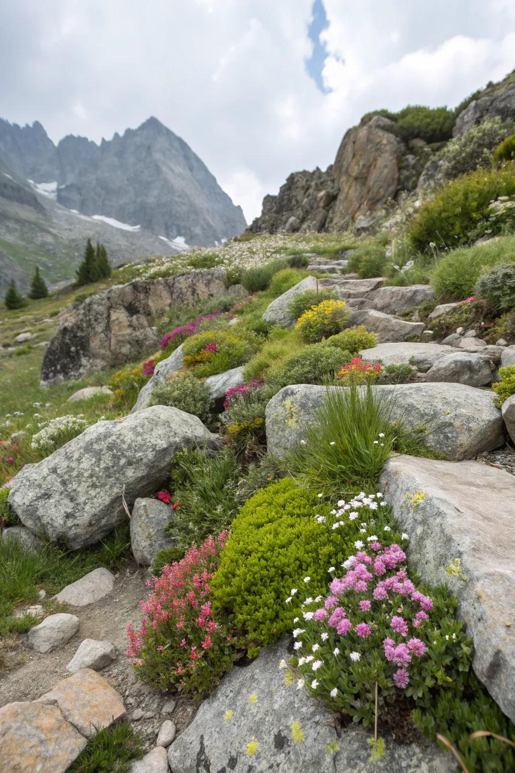 An alpine rockery provides a dramatic and unique garden feature.