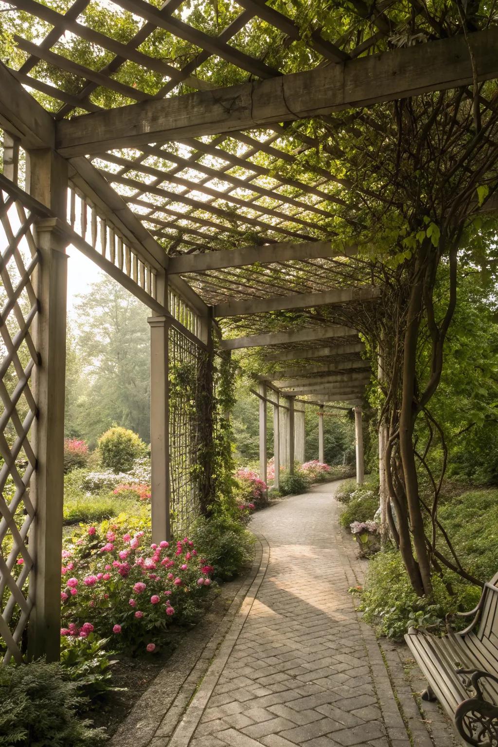 Lattice work offers a delicate, airy feel to your pergola.