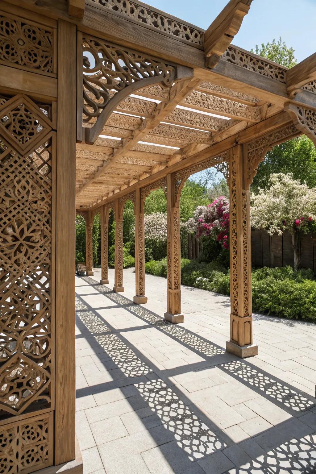 Wood carvings add artistry and shade.