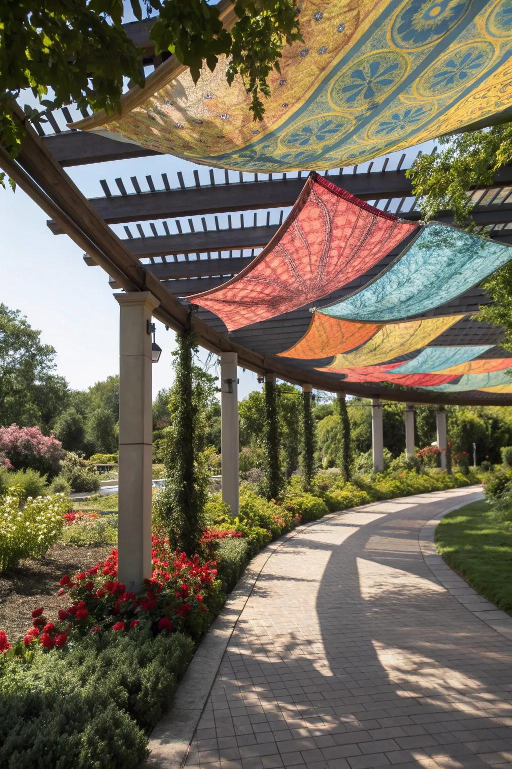 Artistic shade sails add a creative dimension to your pergola.