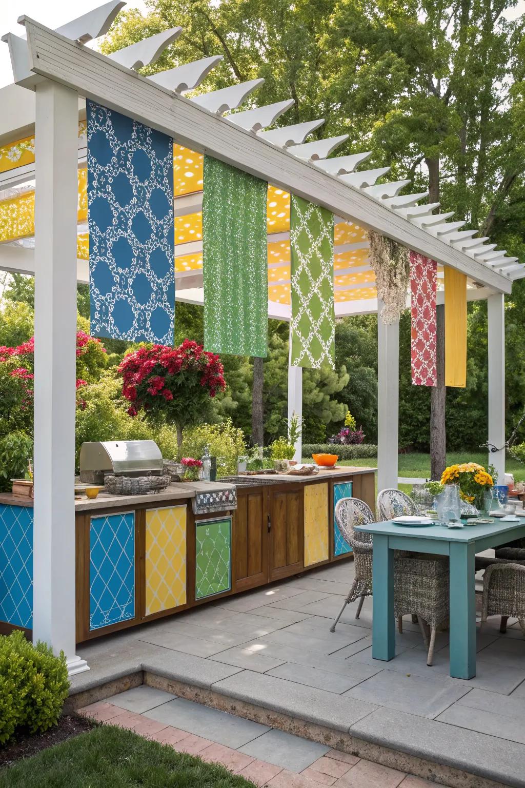 Colorful panels give your pergola a vibrant personality.