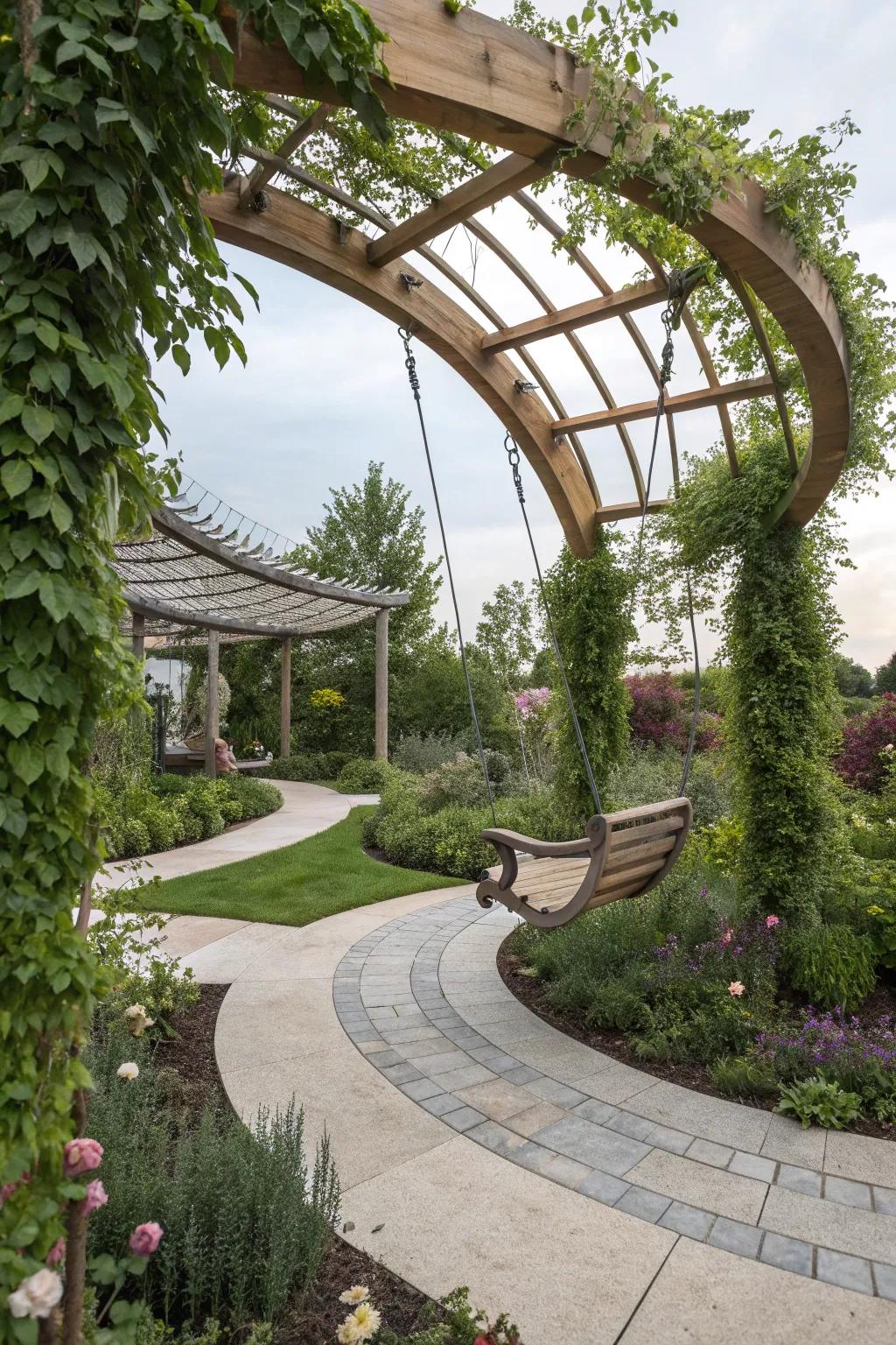Unexpected shapes create a standout pergola swing.