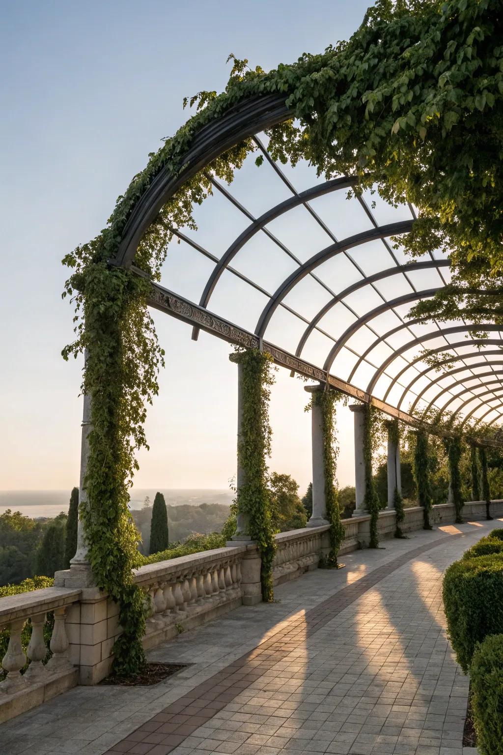An arched pergola adds a graceful and captivating element to your garden.