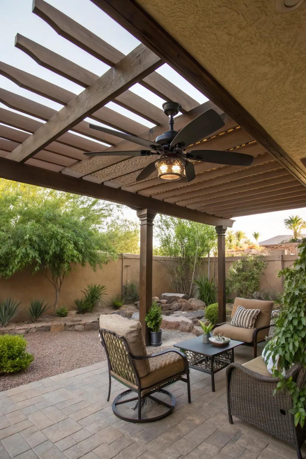 Stay cool with a ceiling fan in your outdoor retreat.