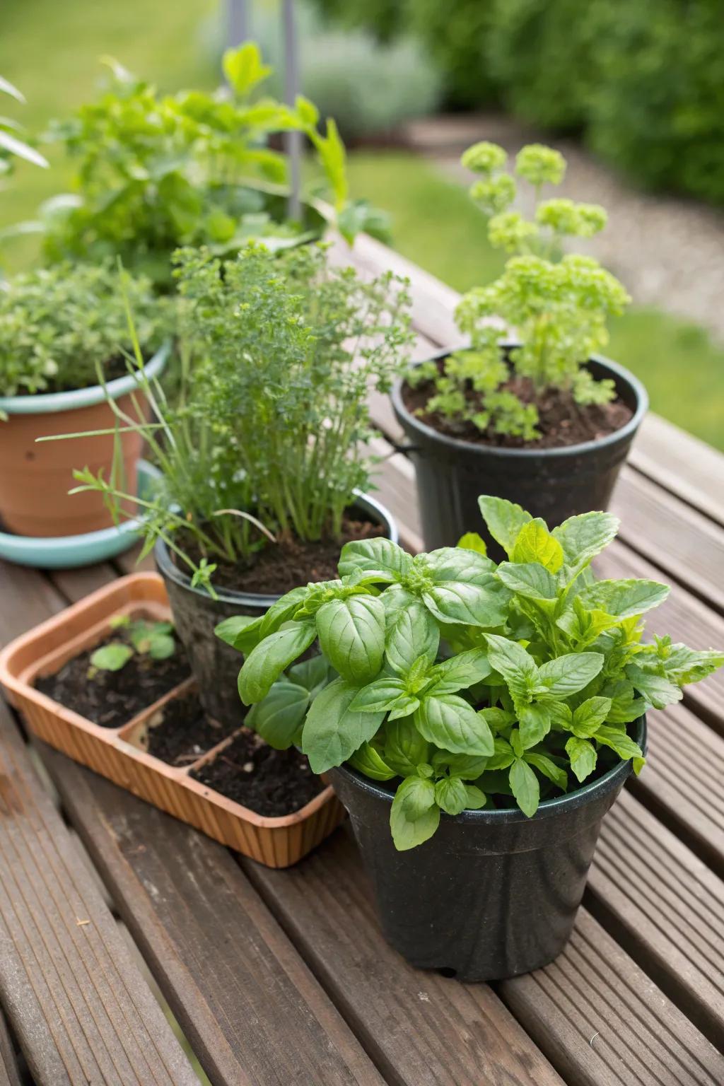 A mini herb garden adding freshness and greenery.