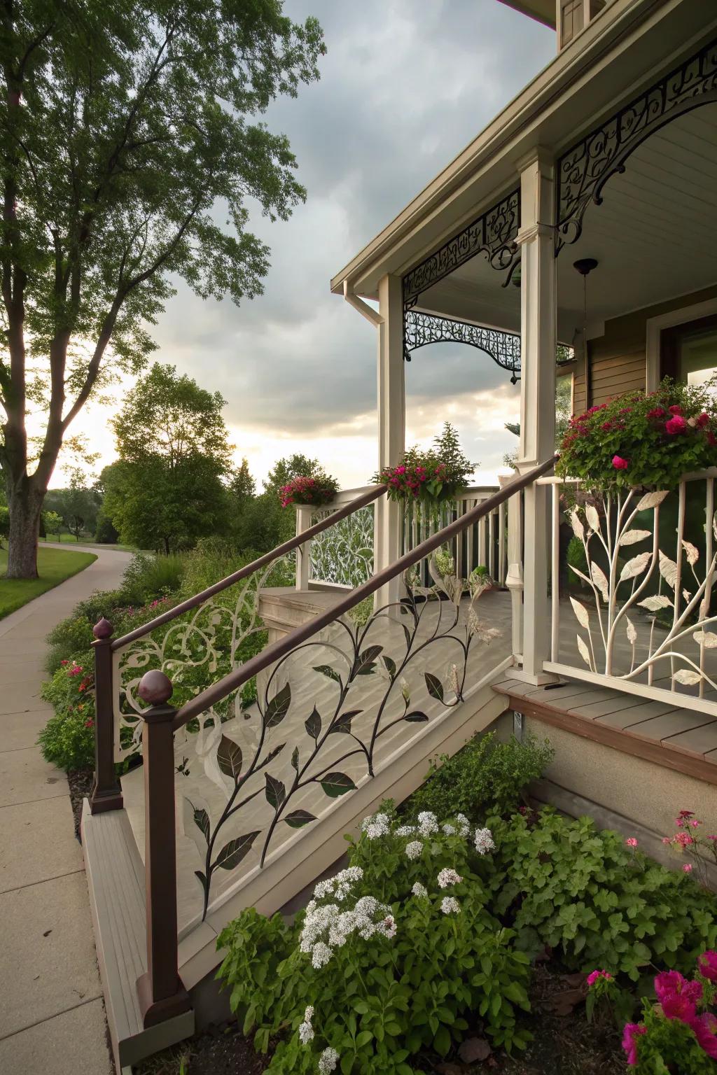 Nature-inspired railings beautifully blend with garden settings.