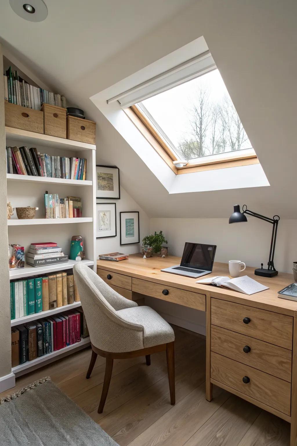A home office bathed in natural light, enhancing productivity.