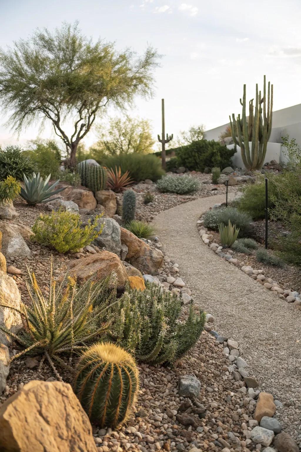A sustainable xeriscape garden thriving with minimal water.