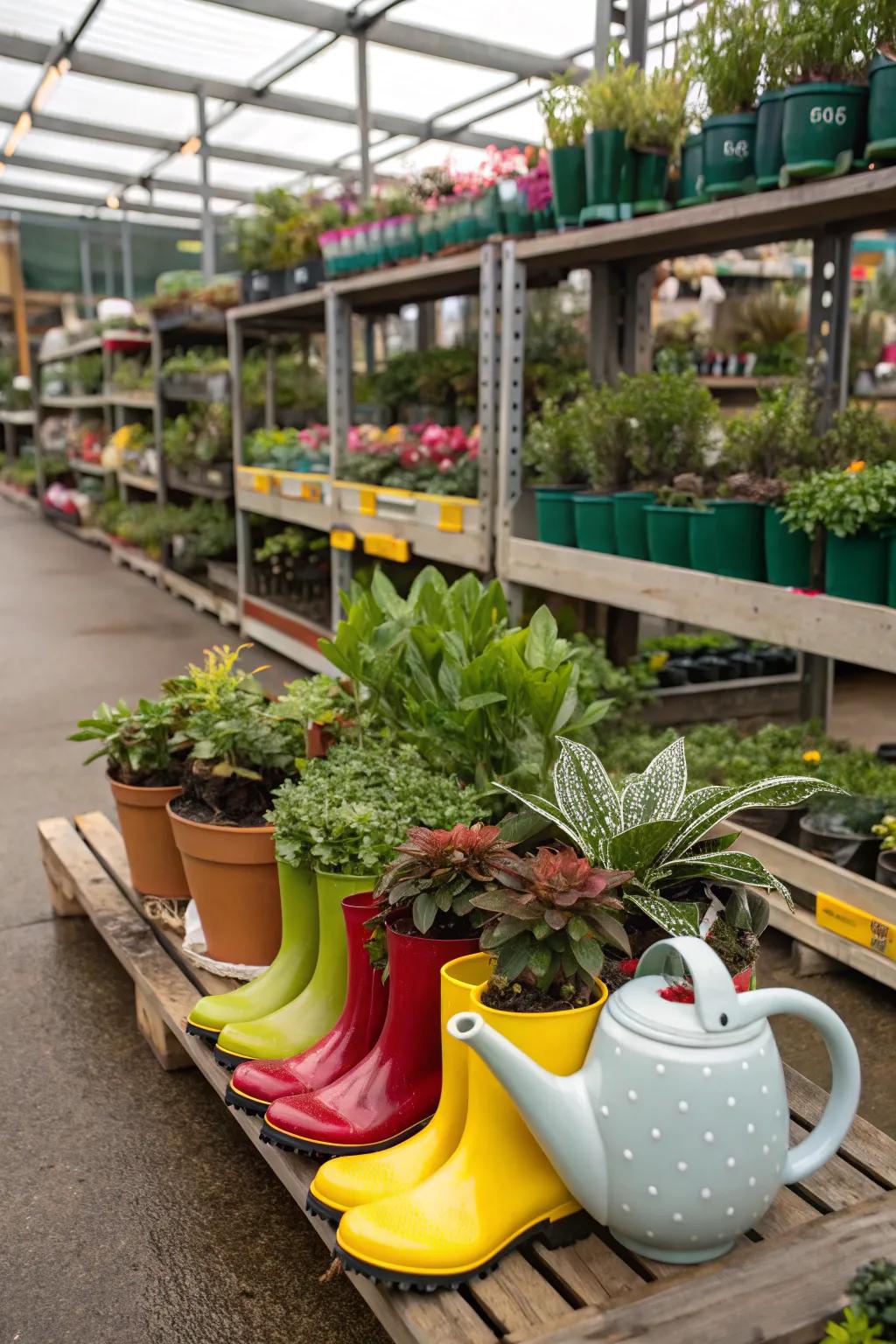 Quirky containers add personality to the nursery.