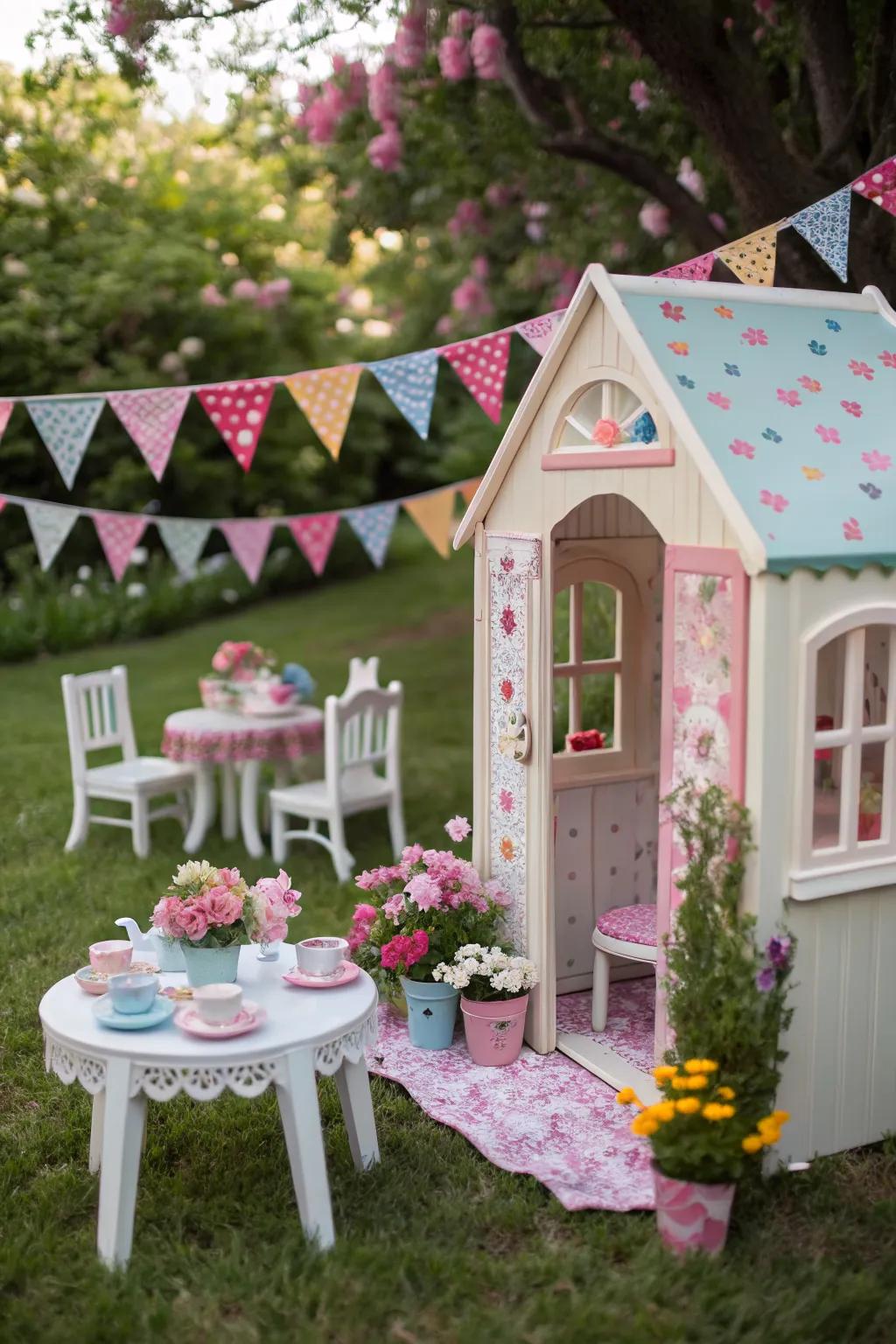 Garden tea parties make for enchanting playhouse gatherings.