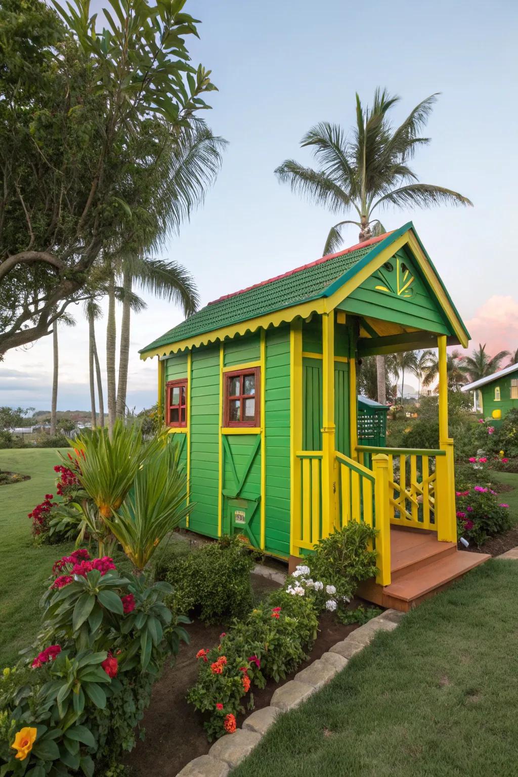 Tropical colors create a backyard paradise.