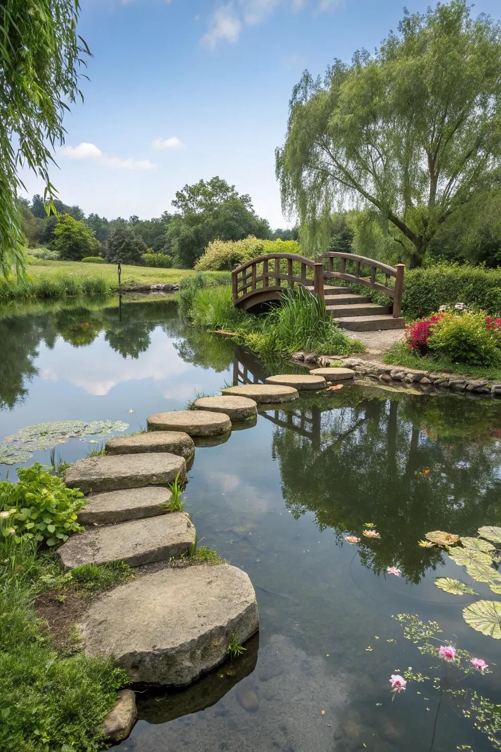 Interactive features like stepping stones add fun and functionality.