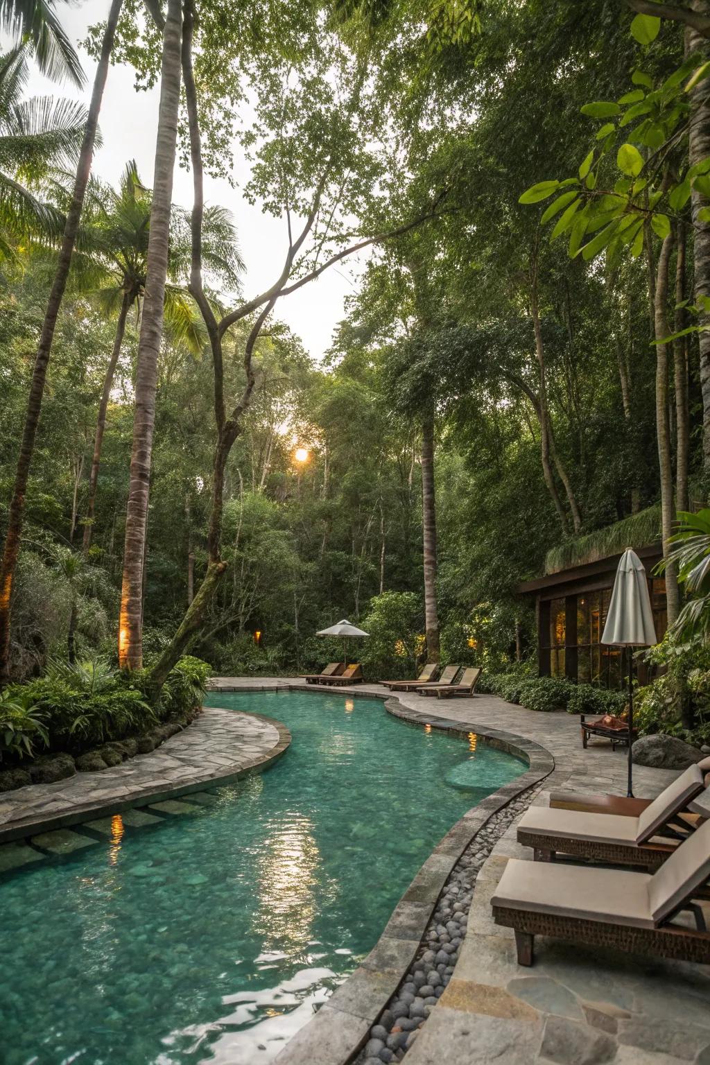 A natural sanctuary design blends the pool with its environment.