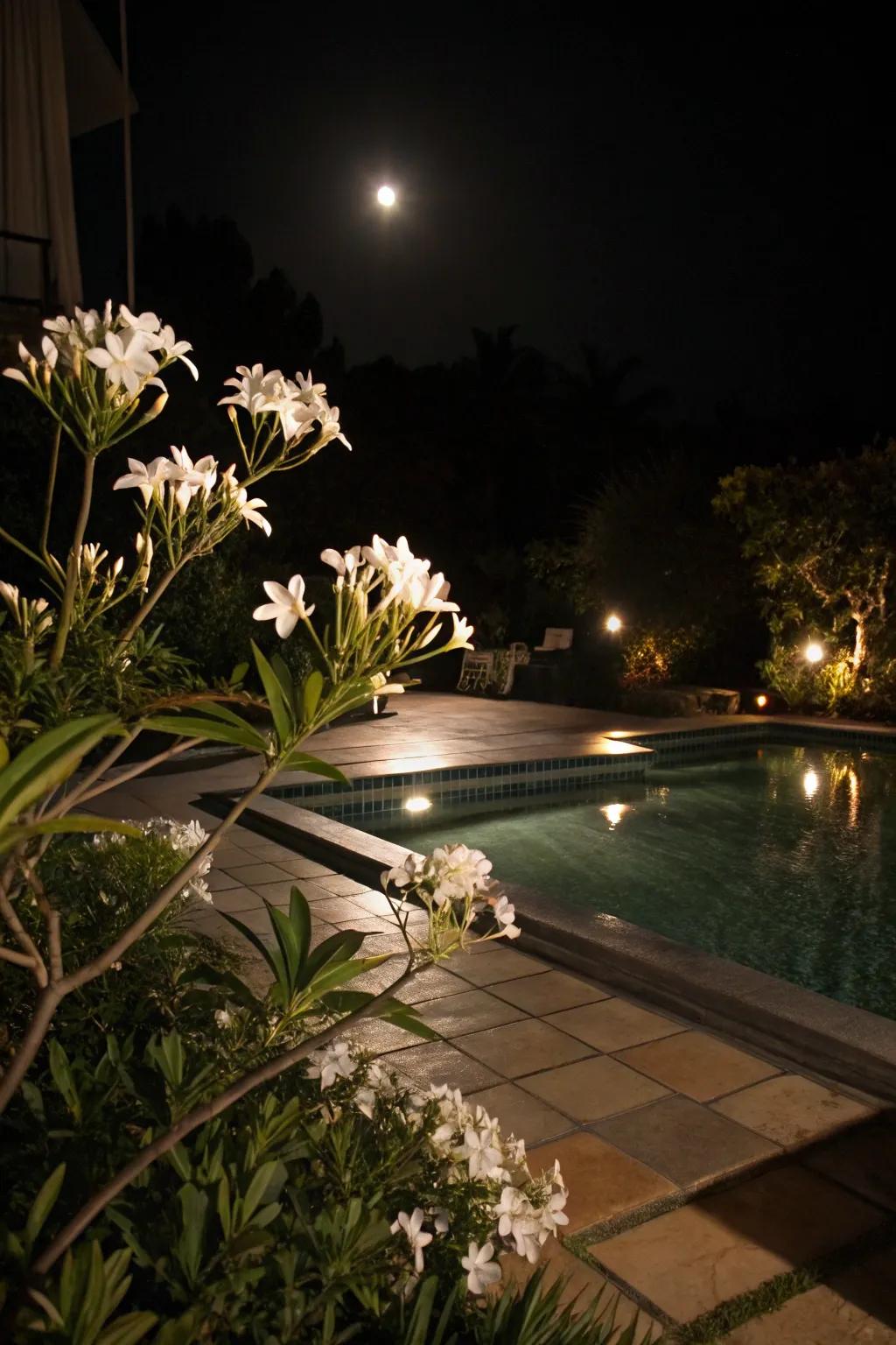 Luminous plants add a magical glow to your pool at night.