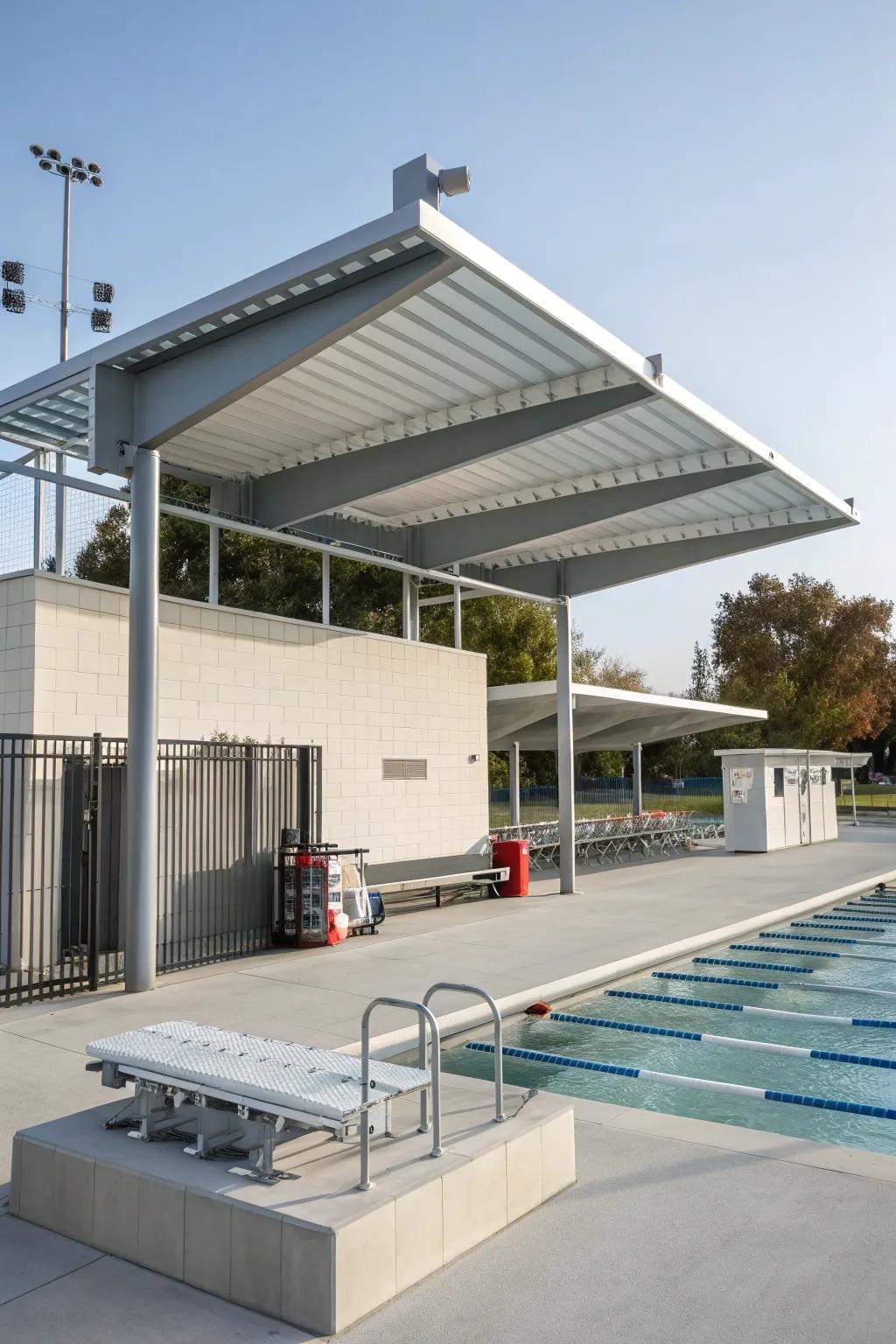 Aluminum overhangs offer a sleek and durable shading solution.