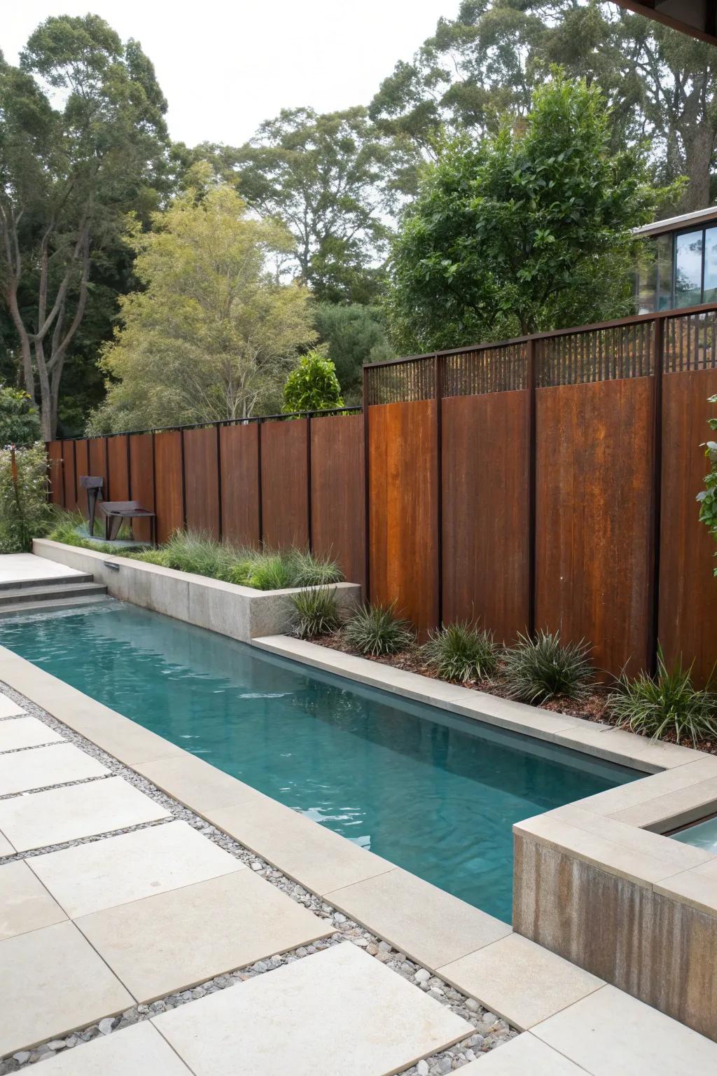 Modern elegance with corten steel panel fencing.