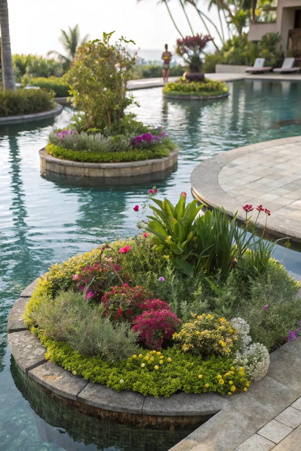 Floating gardens add a unique and delightful touch to your pool.