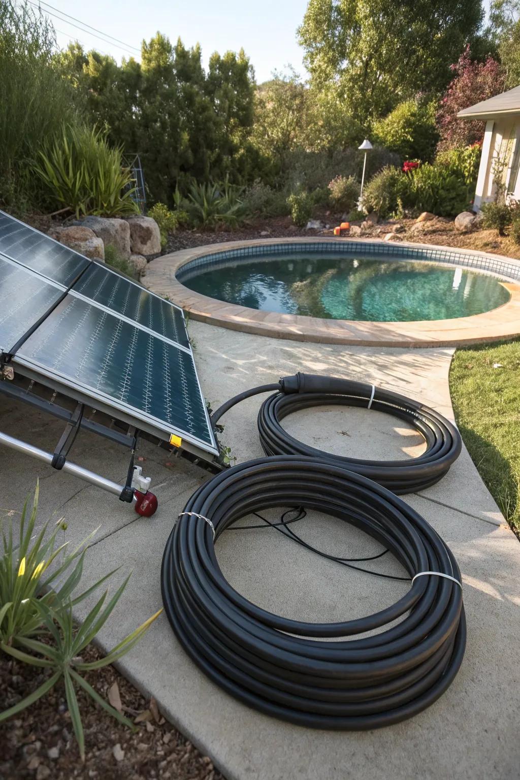 Solar coil heaters use sun energy to keep your pool warm.