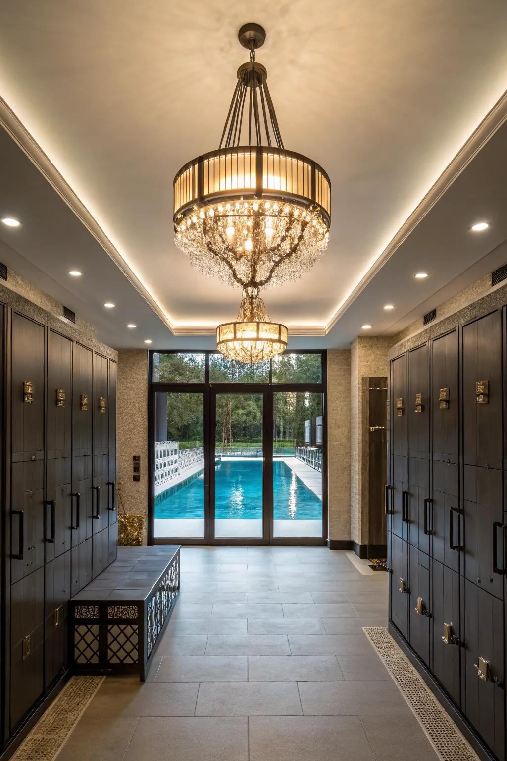 Statement lighting brightens up the room with style.