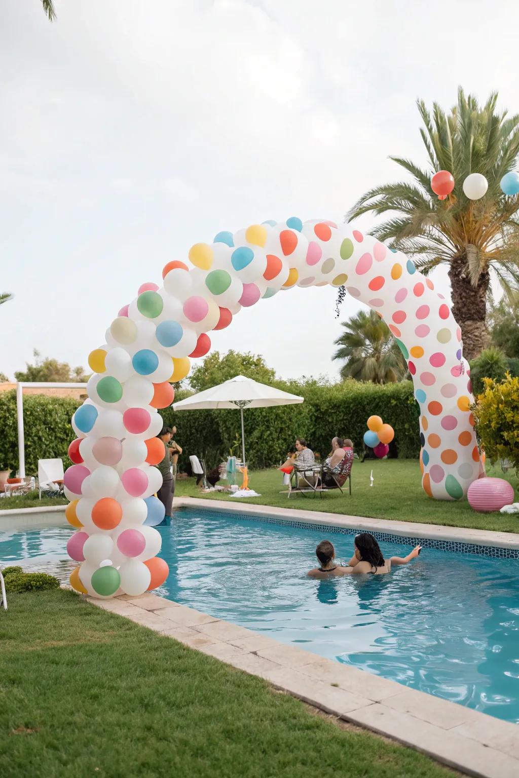 Add whimsy with a polka dot balloon arch.