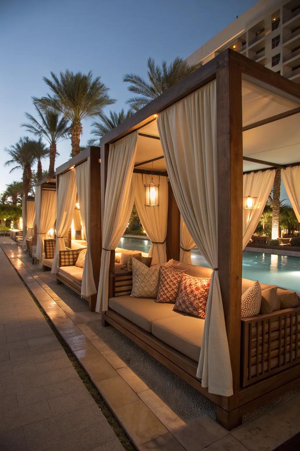 Poolside cabanas offer a touch of luxury and relaxation.