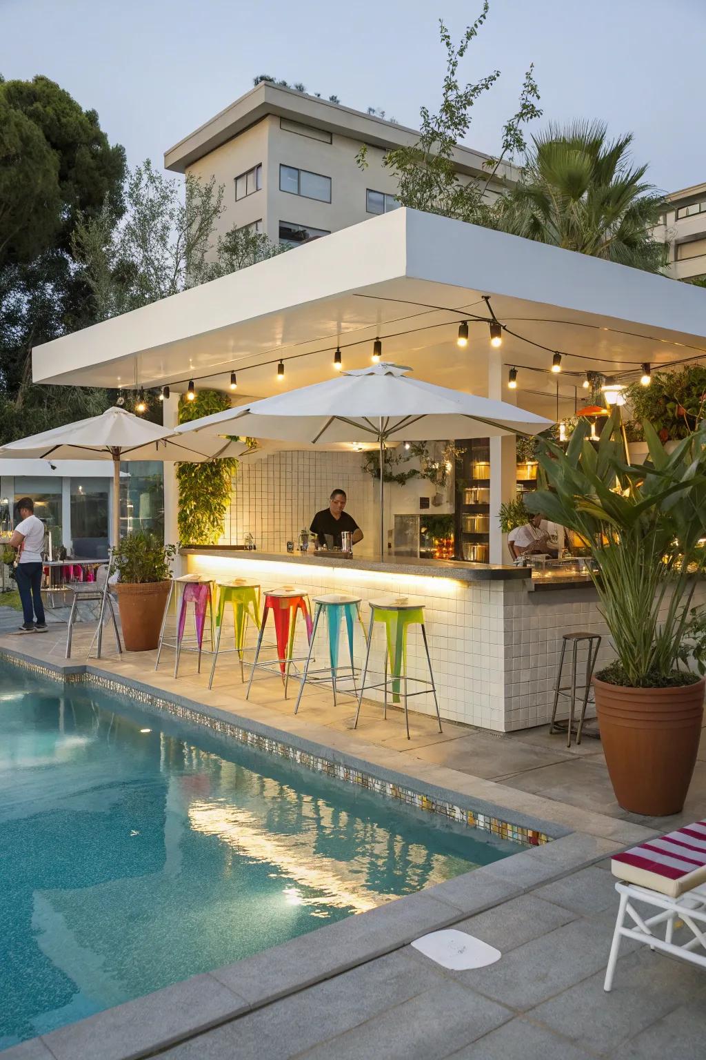 Add fun and convenience with a chic swim-up bar in your pool.