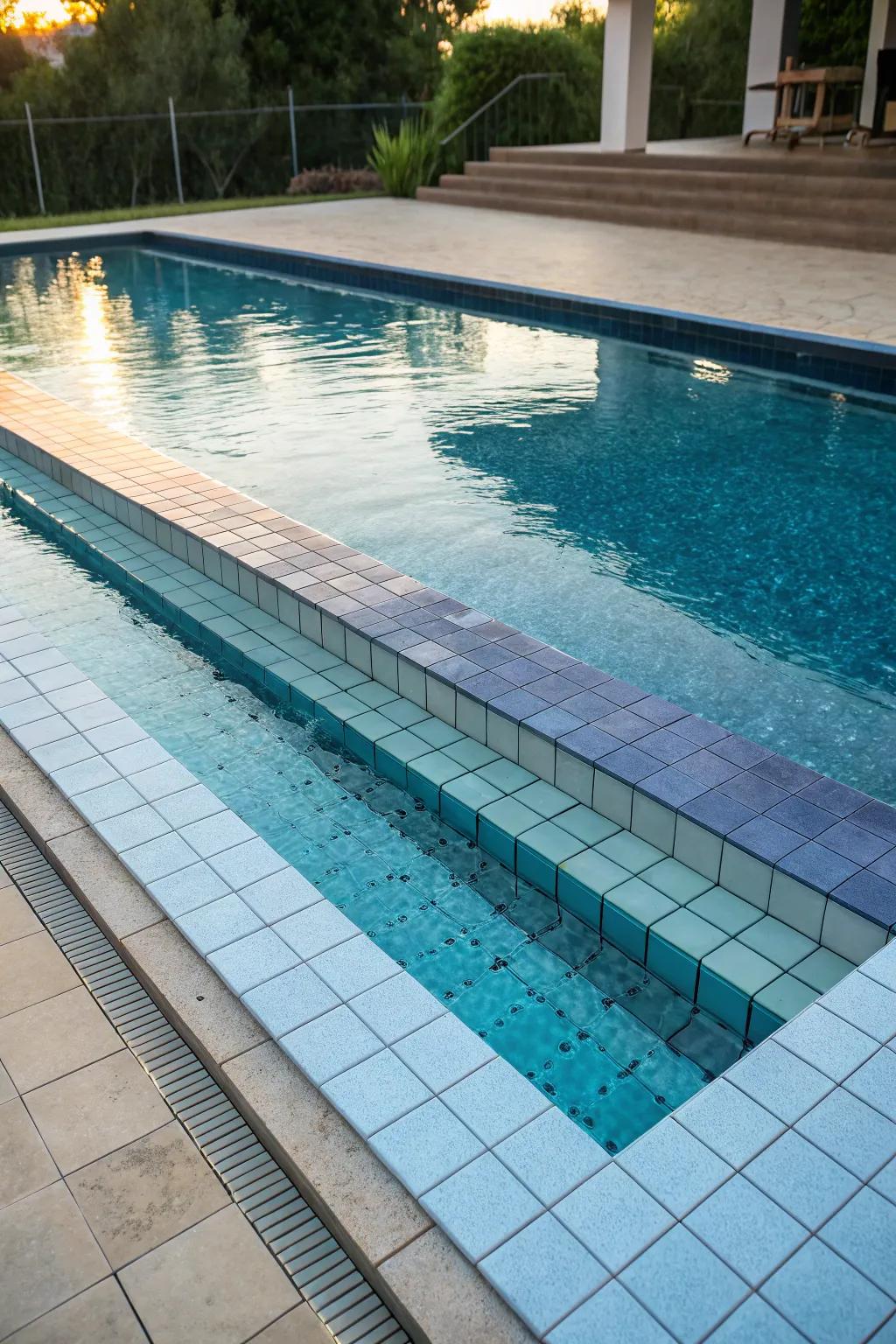 Pool with gradient effect tiles.