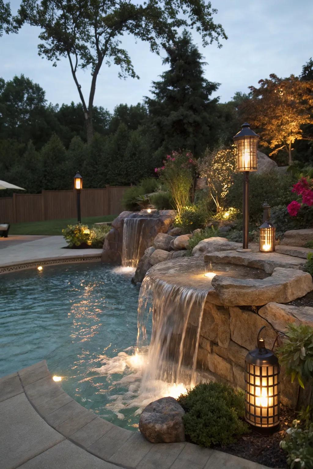 Eco-friendly lights offer sustainable poolside illumination.