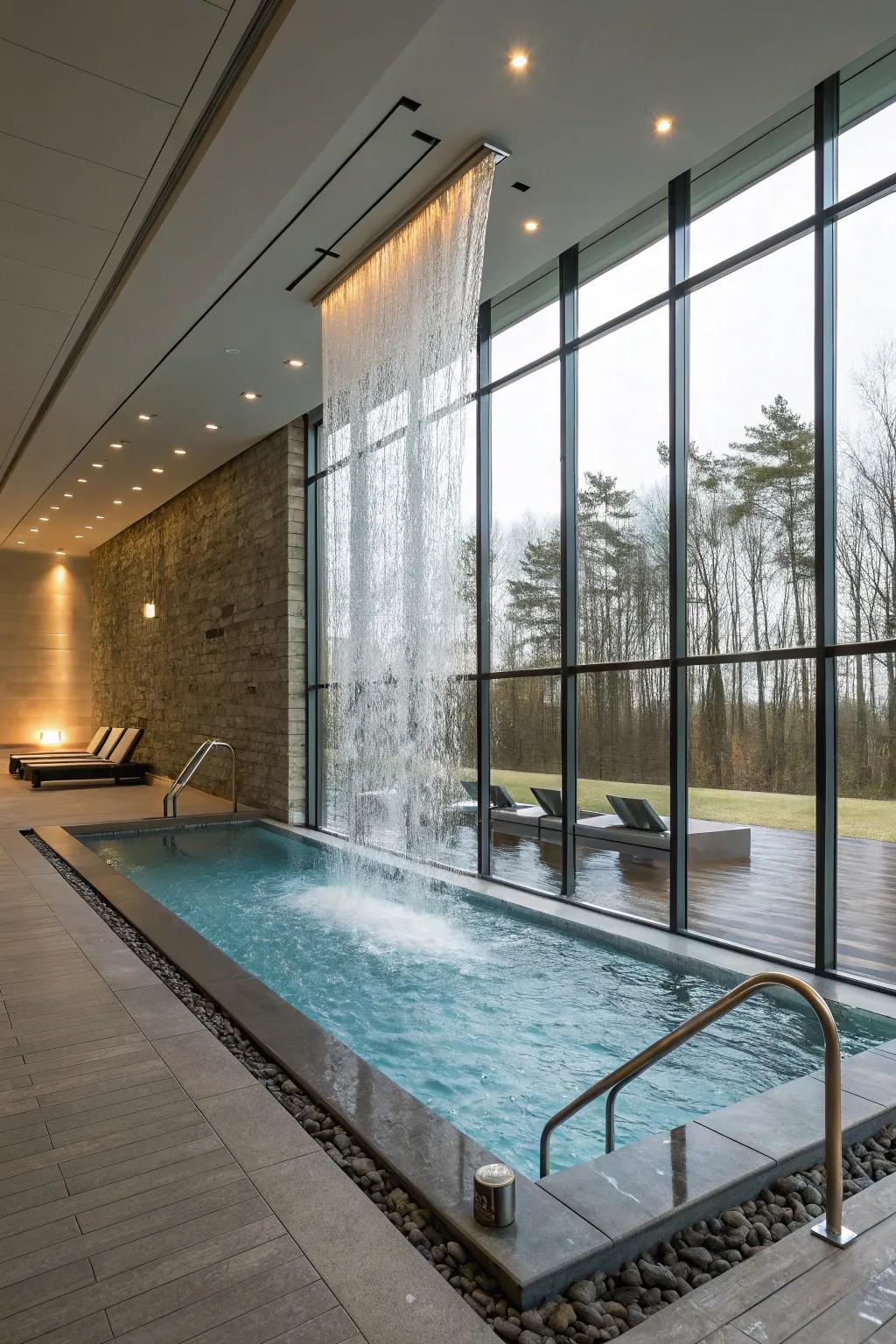 Architectural elegance with a modern water wall.