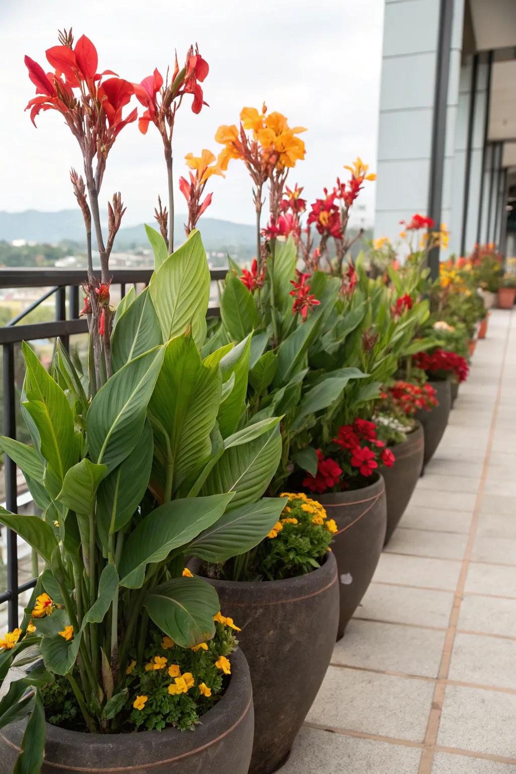 Tall flowering plants add drama and elegance.