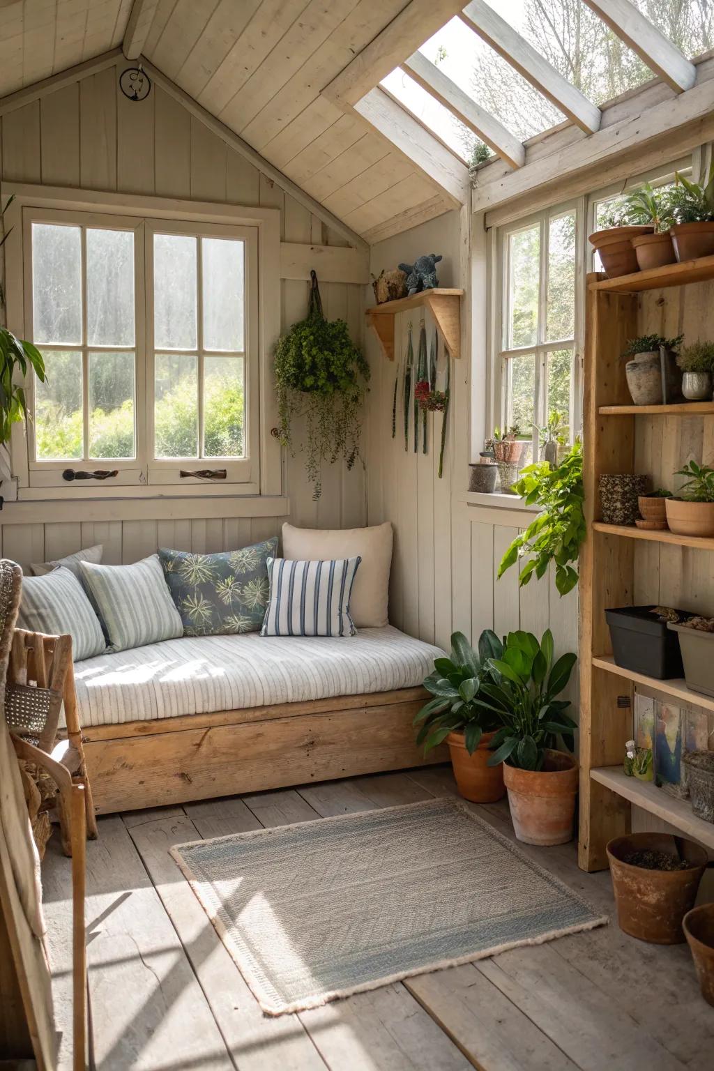 Personal retreat within a cozy potting shed.