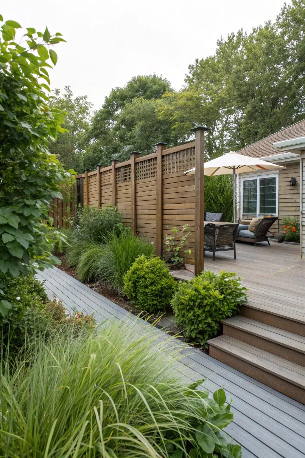 Blend screens and greenery for a dynamic privacy solution.
