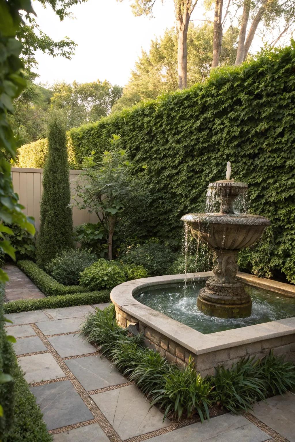 A water feature adds tranquility and privacy to your outdoor space.