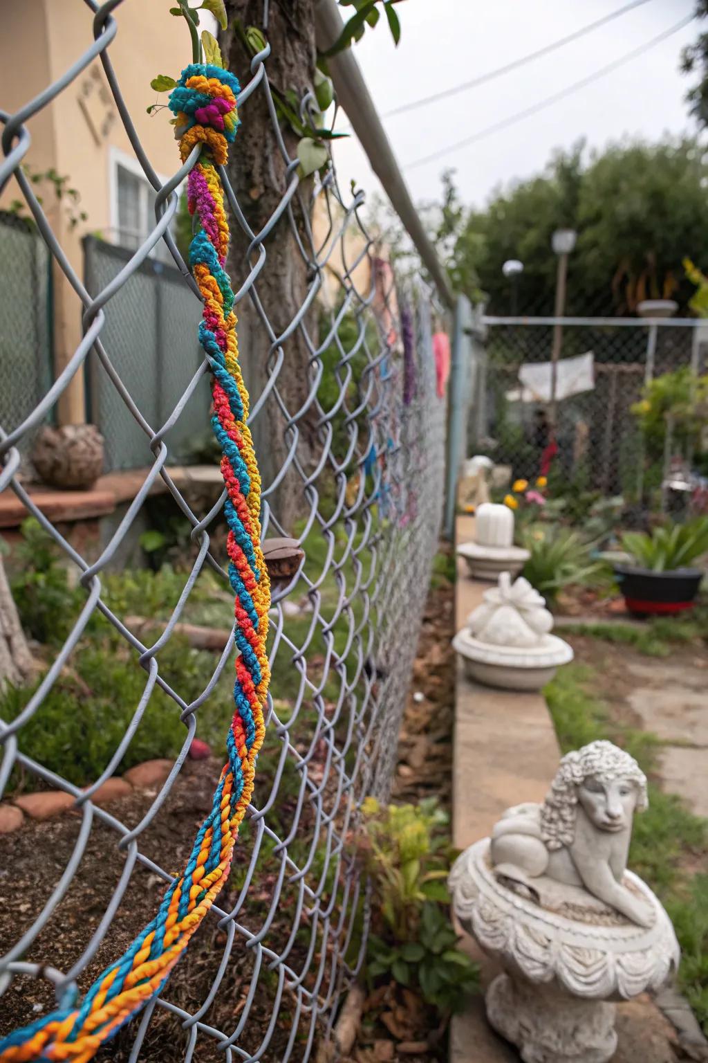 Rope weaving adds a bohemian touch to your fence.