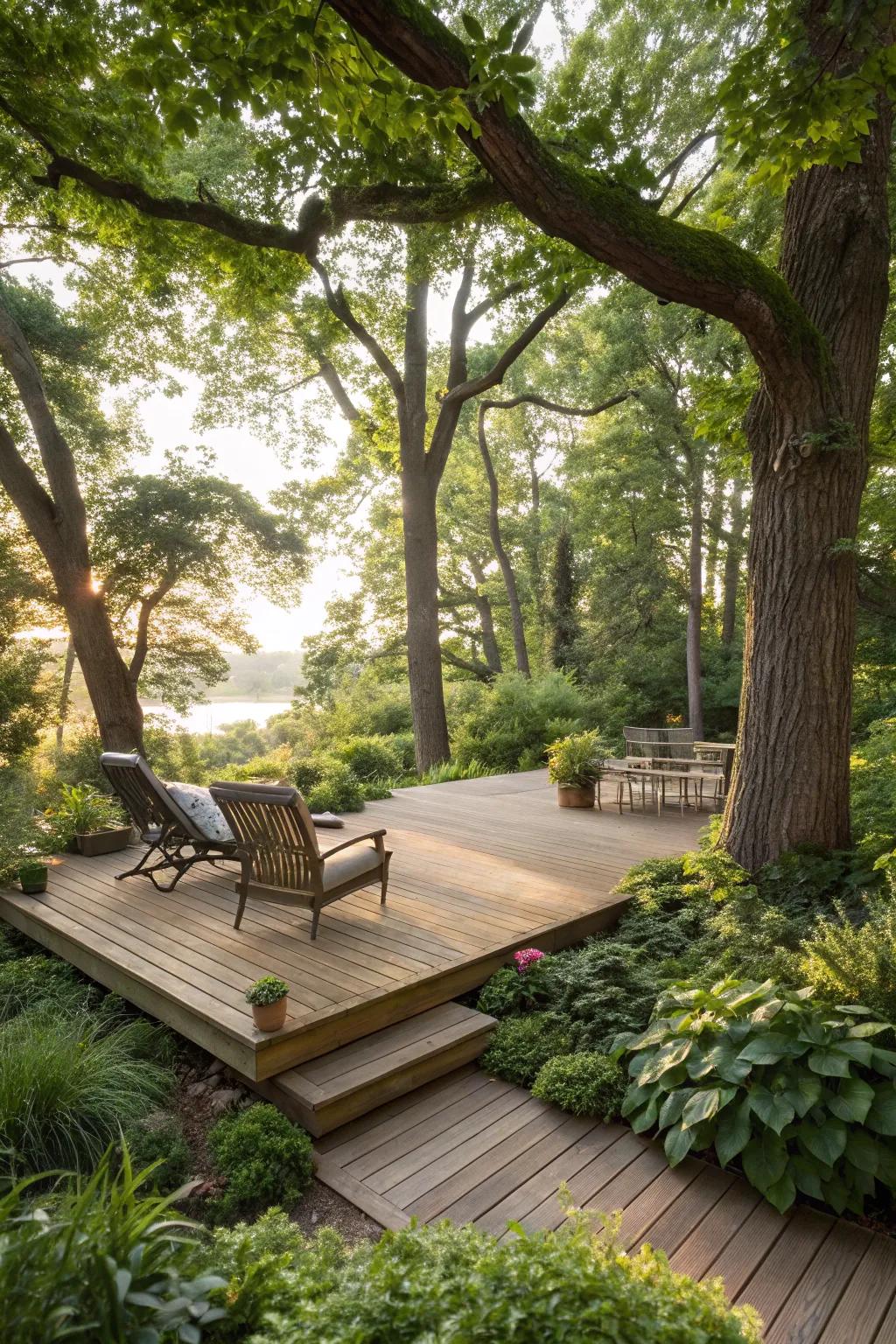 Trees offer natural shade and enhance privacy.