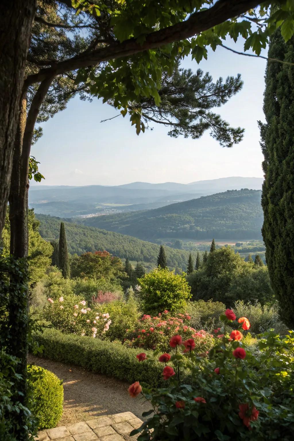 A framed view capturing the beauty beyond the garden.