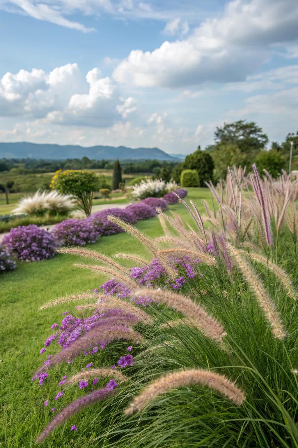 Fountain grass adding elegance and texture to the garden.