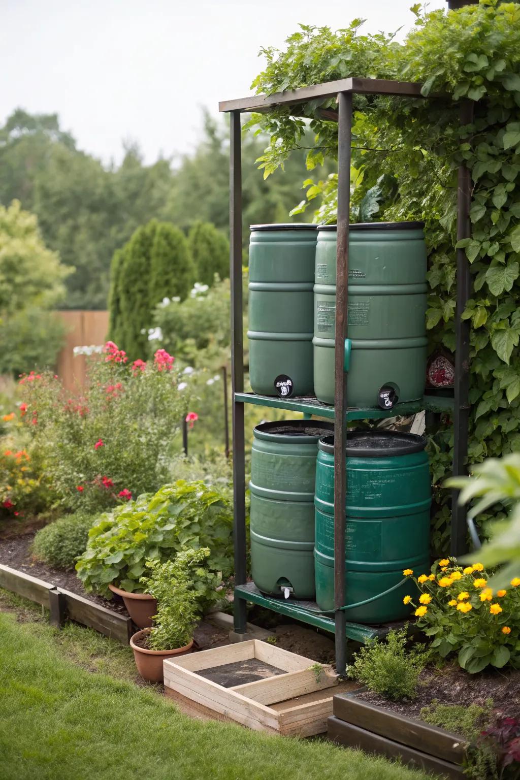A multi-barrel tiered stand for increased water storage