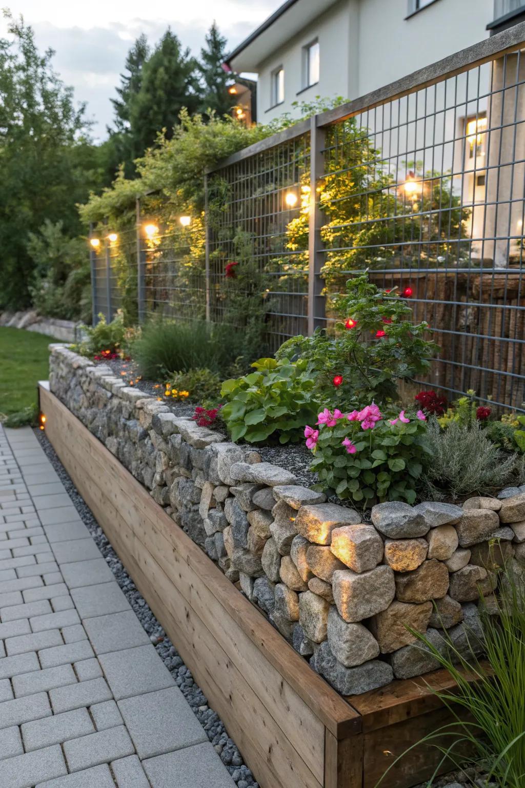 Gabion walls add a unique industrial chic element to your garden.