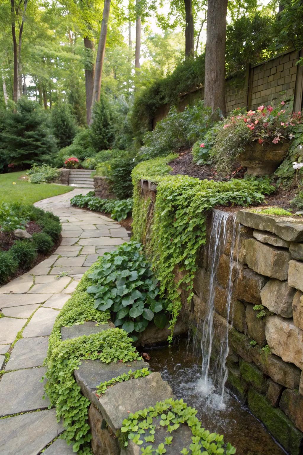 Waterfalls create a stunning focal point.