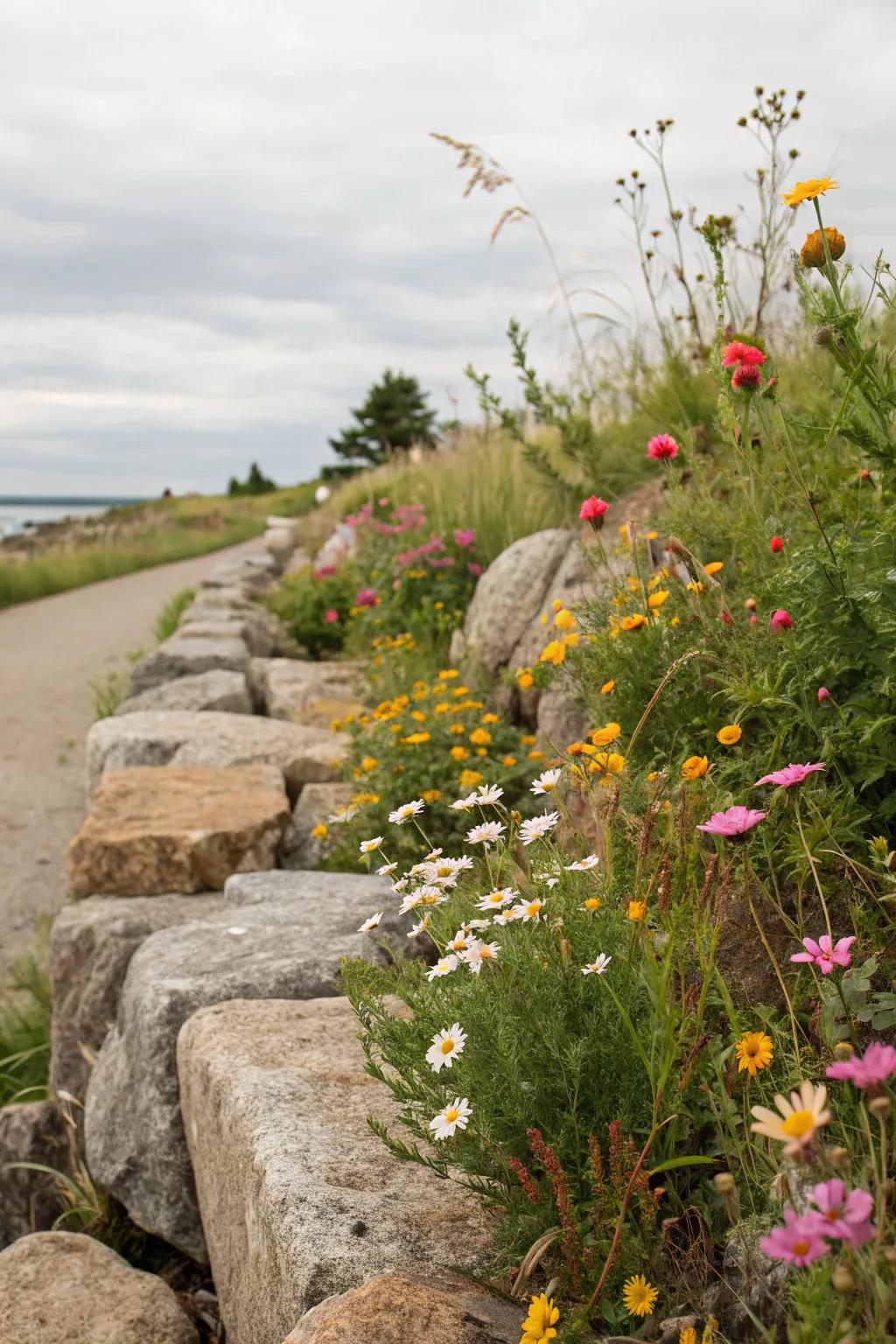 Wildflower and rock edging for a cottage garden